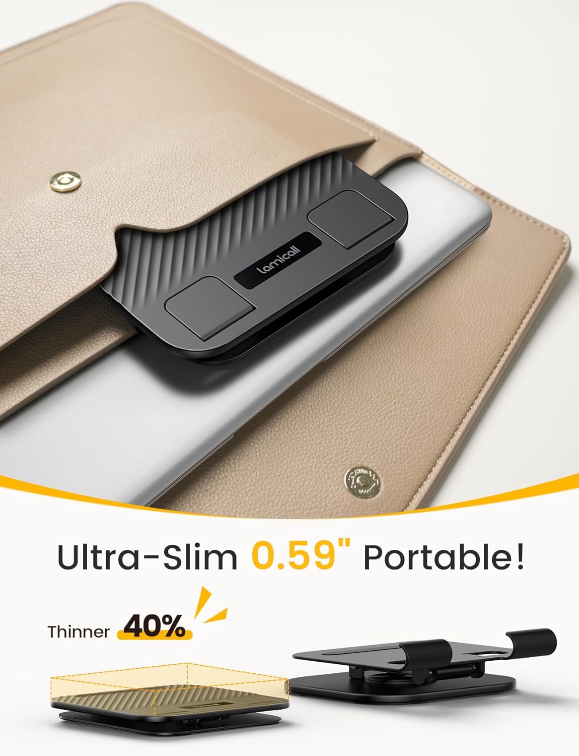 Lamicall Adjustable iPad Stand for Desk - [Ultra-Slim Foldable][360° Rotation] Tablet Stand with Heavy-Duty Base